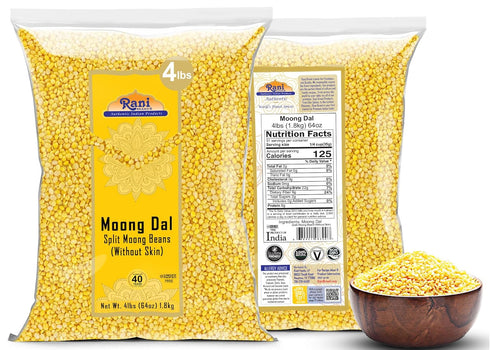 64oz (4lbs) 1.81kg Rani Moong Dal (Split Mung Beans Without Skin) Lentils Indian Bulk ~ All Natural | Gluten Friendly |