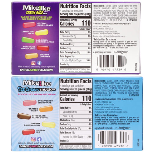 4.25 (Pack 2) Mike and Ike Ice Cream Truck and Thrill Ride Mix Theatre Boxes, Assorted Chewy Candies, Movie Night