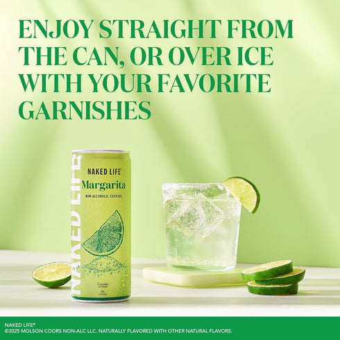 4 pack, 8.4 oz Naked Life Non-Alcoholic Drinks, Margarita, Zero Sugar, Low Calorie, Alcohol-Free Cocktails fl cans