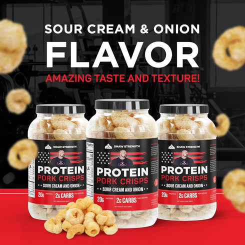8oz); Shaw Strength Protein Pork Rinds (Sour Cream, Developed for Worlds Strongest Man Brian Shaw, Keto-Friendly, High