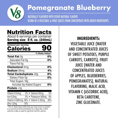 V8 100% 46 Oz Blends Juice Pomegranate Blueberry Juice, Fruit and Vegetable Juice Blend, Fl Bottle