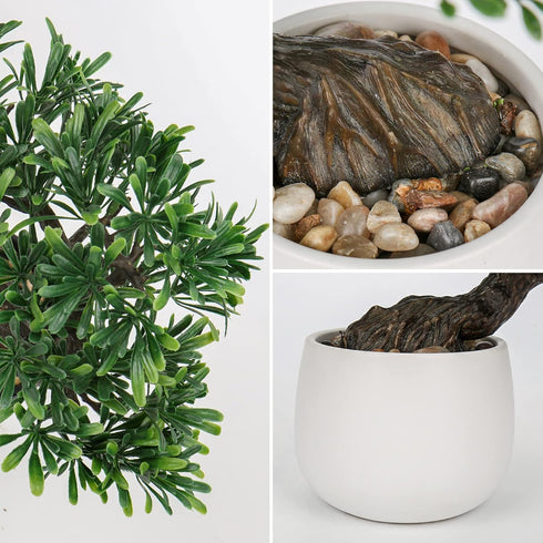 10' DILATATA Fake Bonsai Tree Zen Juniper Plant Tall Artificial Bonsai with White Ceramic Pot Decorated with Pebbles