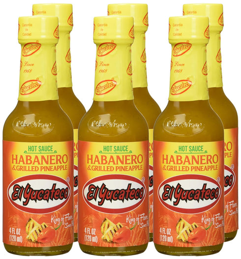 El Yucateco Grilled Pineapple and Habanero Sauce, 4 oz, Gluten Free, Sugar Free, 6 Pack