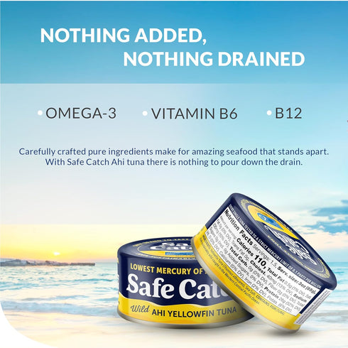 3, Pack 6 Safe Catch Wild Ahi Yellowfin Tuna Fish Canned, Wild Caught, Lowest Mercury, Lean Protein, Omega Gluten-Free