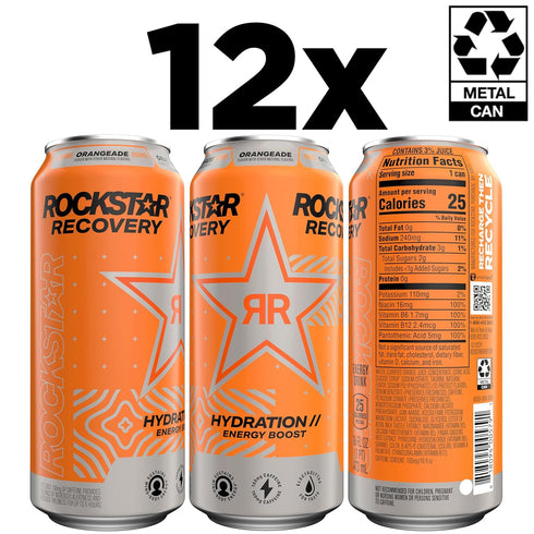 by Rockstar 16 Oz (Pack 12) Rockstar Energy Drink with Caffeine Taurine and Electrolytes, Recovery Orange, Fl