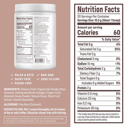 NativePath Keto Coffee Creamer Powder Mocha Latte - Keto-Friendly, Non-Dairy & Low Sugar Creamer with Grass-fed Collagen