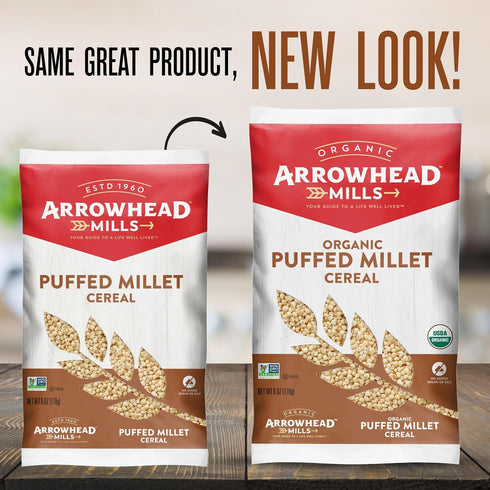6 oz (Pack 12) Arrowhead Mills Puffed Millet Cereal, Bag