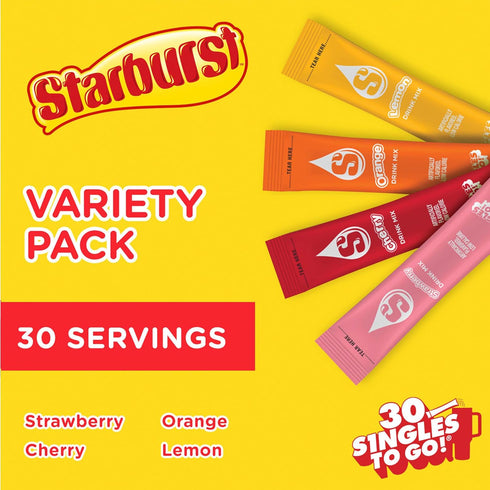 Pack, 4 1 (30 Starburst Singles to Go Variety Watertok Powdered Drink Mix, Includes Flavors, Strawberry, Cherry, Orange