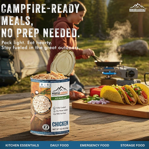 14.5 oz 5-Year pack 1 Mountain Essentials Fully Cooked Chicken Canned White Meat for Daily Meals, Camping & Emergency