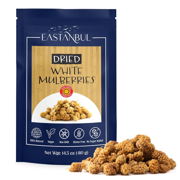 Eastanbul Mulberry, Dried Mulberries, 14.5oz, Sun Dried White, Natural, Unsweetened, Non-GMO, Gluten