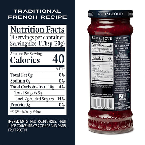 10oz 100% Pack 6 St. Dalfour Red Raspberry Fruit Spread - - from Fruit, No Artificial Ingredients, Non-GMO, No Cane