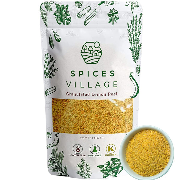 SPICES VILLAGE Dried Lemon Peel Granules, Lemon Zest Seasoning for Baking, (4