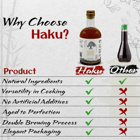 HAKU 2 12.68 Oz (375 ml) Truffle White Shoyu Naturally Brewed Aged Years, - Traditional Gourmet Dipping Sauce