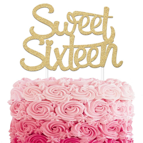Sweet 16 Cake Topper, Happy 16th Birthday Cake Topper - Gold by Merry Expressions