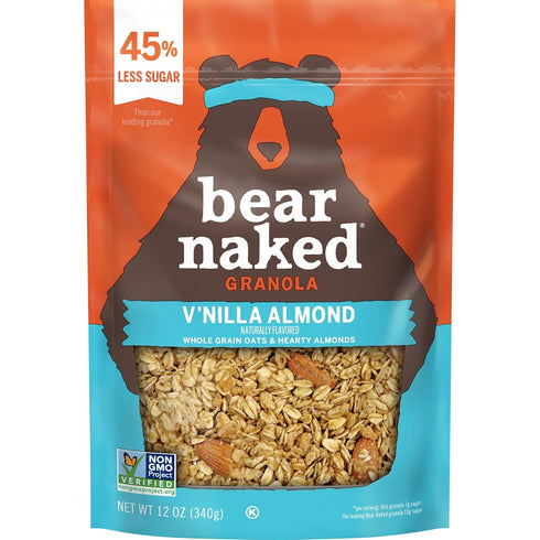 (6 Bear Naked Granola Cereal, Whole Grain Granola, Breakfast Snacks, Vanilla Almond Crisp Bags)