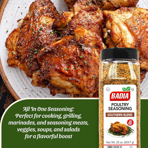 22 oz Badia Poultry Seasoning Southern Blend Classic Southern Style Herb & Spice Mix with Sage, Thyme & Spices No MSG