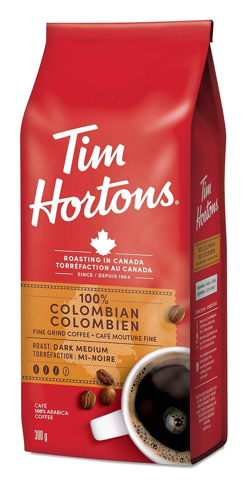 Tim Hortons 100% Colombian Dark Medium Roast Fine Grind Coffee, 300g