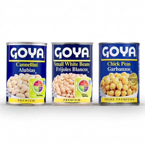 Goya White Bean Trio, Cannellini, Small Canned White Beans, Chick Peas, Pantry