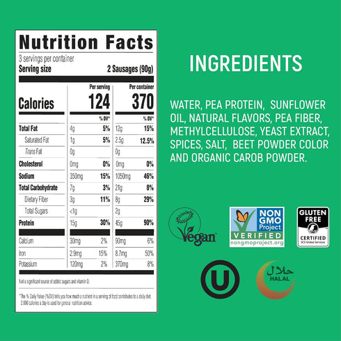 6 Count, 9.5 Oz Switch Foods Plant-Based Sausage, Soy Free, Gluten Free, Non-GMO