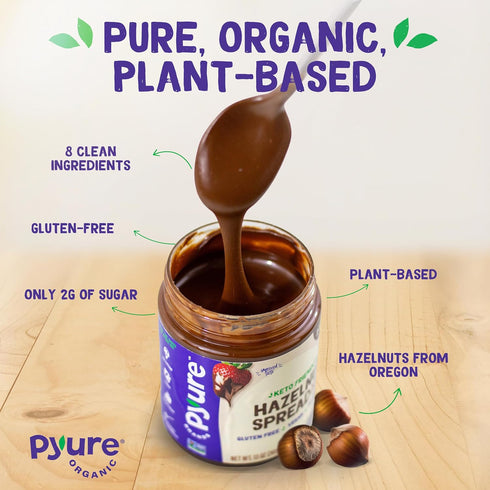 Pyure Keto Hazelnut Chocolate Spread, Sugar-Free, Low Carb, Vegan Nutella Alternative, 13 oz Jar
