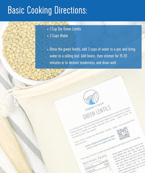 1 lb CLEAR CREEK Green Lentils | Project Non-GMO Verified | | Vegan | Non-Irradiated (Will Sprout) | Kosher | Vegan