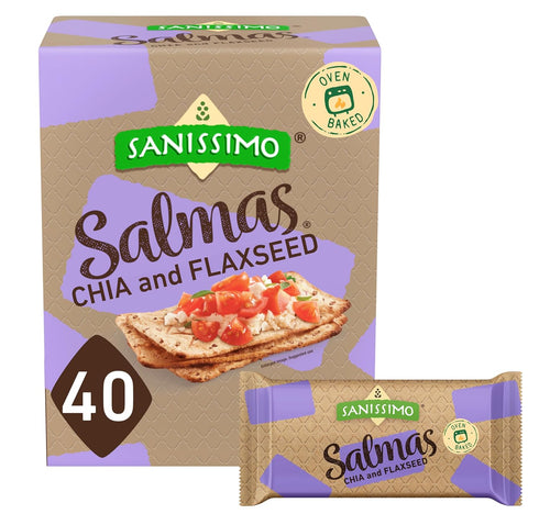 Sanissimo Salmas Chia & Flaxseed, 40 Packs of 3 Crackers, Oven Baked