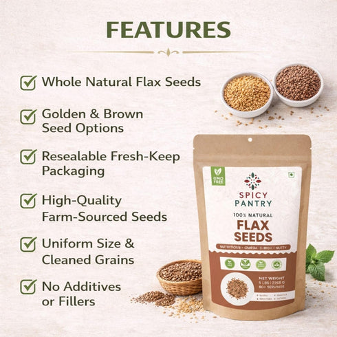 12 oz SPICY PANTRY Flax Seeds Whole or Ground Linseeds for Smoothies, Baking & Vegan Recipes Mild Nutty Taste, Rich