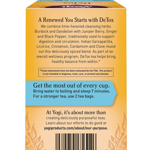 Yogi Tea DeTox Tea, Organic Detox Tea for Digestive & Circulation Support, 16 Tea Bags per Pack (6 Packs)