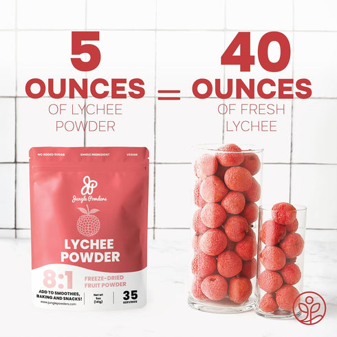 5 Jungle Powders Lychee Powder Ounce Bag - Freeze Dried Lychee Fruit for Baking, Smoothies, Syrup, Desserts, Sauces