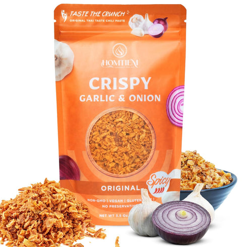 Homtiem Crispy Garlic & Onion : Original Spicy 3.5 Oz., Medium Spice,