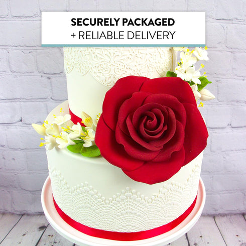 5 inch 1 Count Global Sugar Art Rose Sugar Cake Flowers Jumbo Deep Red, by Chef Alan Tetreault