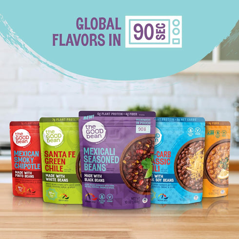 (4 Pack) 10 oz Simmered The Good Bean Heat and Eat Microwaveable Pouch - Mexicali Seasoned Beans - Pouch - Black Beans