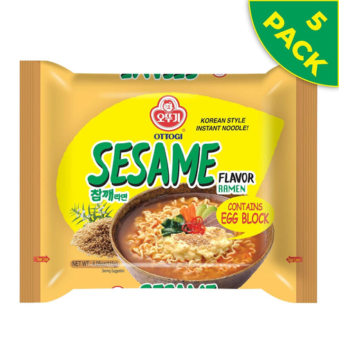 4.05 oz (Pack 5) OTTOGI Spicy Sesame Flavor Ramen Korean Instant Noodle with Egg Block, Spicy Sesame Broth