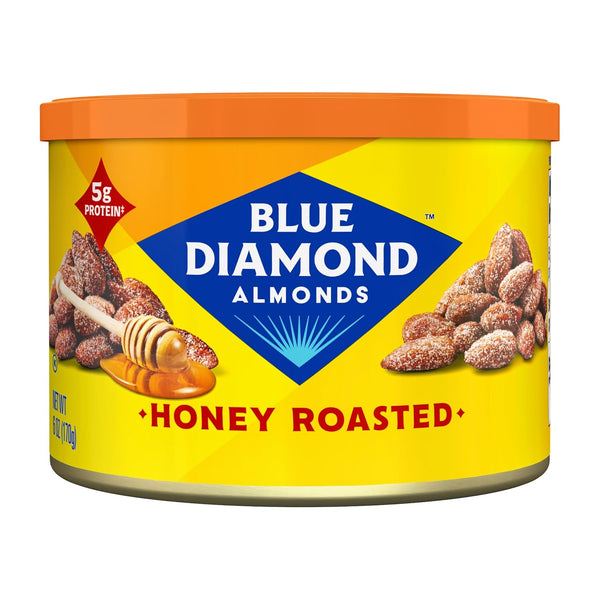 Blue Diamond Almonds Honey Roasted Snack Nuts, 6 Oz Resealable Cans (Pack