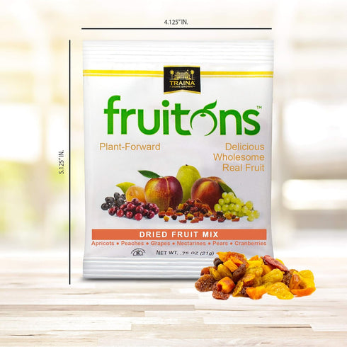 .75 oz (Pack 18) Traina Home Grown Fruitons Sun Dried Fruit Mix Apricots, Peaches, Grapes, Nectarines, Pears