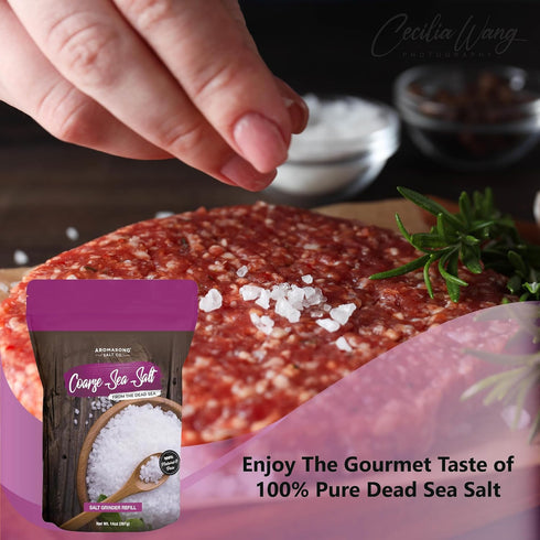 14 oz. Aromasong Coarse Sea Salt for Grinder Refill - Dead Sea Salt in Resealable Bag - Pure & Natural Sun Dried