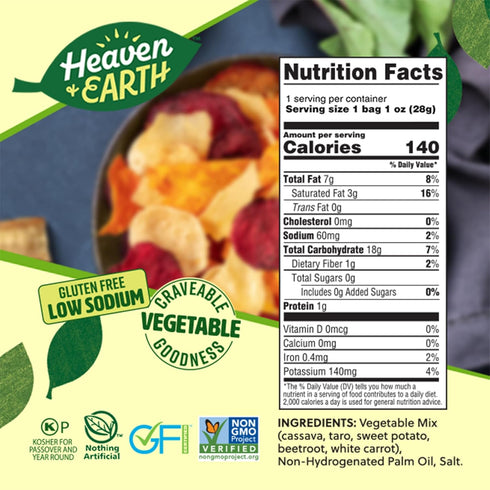 1oz (6 Pack) Heaven & Earth Veggie Chips, Root Vegetable Medley Chips Thin & Crisp | Perfect Snack & Salad Topper | Non