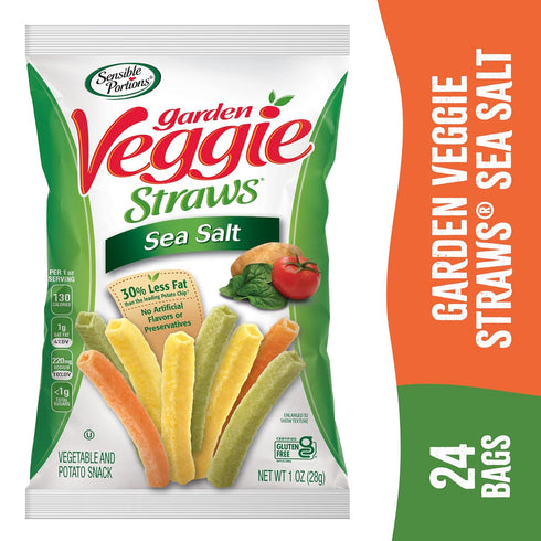 1 Oz (Pack 24) Sensible Portions Garden Veggie Snacks - Veggie Straws, Gluten Free, Snack Size Sea Salt