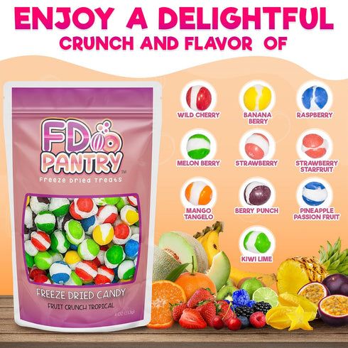 4 oz, Freeze-Dried Candy Fruit Crunch Tropical, Assorted Variety Flavors, Bag Pouch, Ideal Gift Snack