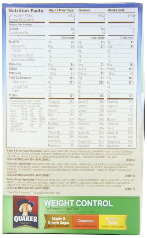 Pack, 8 Packets ,12.6 (Pack 4) Quaker Instant Oatmeal Weight Control, Variety Breakfast Cereal, Per Box Ounce