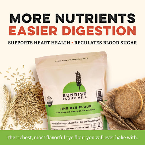 2 LB Sunrise Flour Mill Organic Fine Rye Flour | | Rye Flour Organic | Whole Grain Bread Flour for Sourdough | No