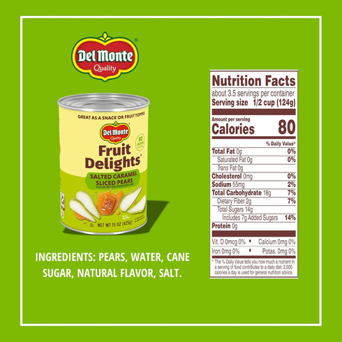 15 oz. 12 Pack Del Monte Fruit Delights Sliced Pears with Salted Caramel in Extra Light Syrup, Cans