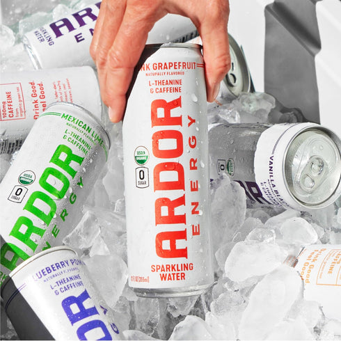 100mg 200mg (Pack 12, 12oz ARDOR ENERGY Sparkling Water with Natural Caffeine & L-Theanine from Organic Green Tea