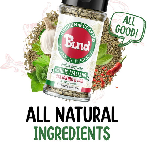 Kitchen Crafted - BLND Garlic Italiana Spice Seasoning, Gluten-Free Italian Barbecue Rub, 7.1oz, All-Natural for Pasta,