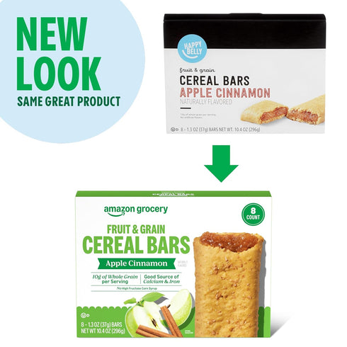 1.3 Oz, 8 Amazon Grocery, Apple Cinnamon Fruit & Grain Cereal Bars, Ct