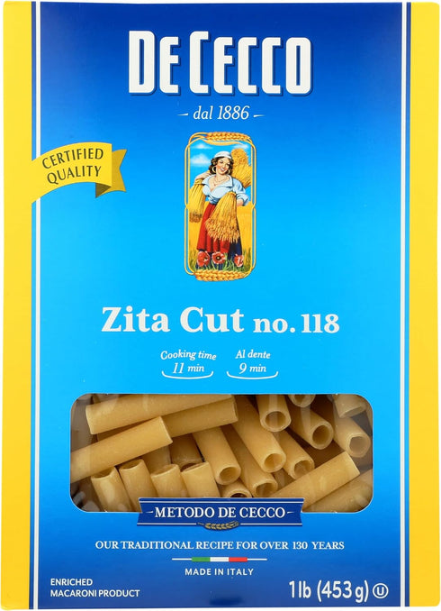 De Cecco Zita Cut Pasta, High In Protein, 16 Ounces (Pack Of 12)