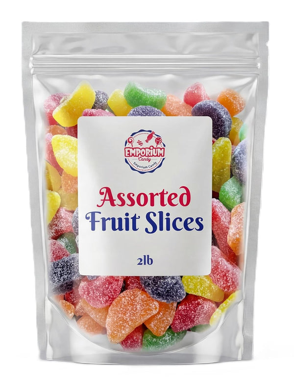 EMPORIUM CANDY TASTY TREATS FOR THE TUMMY Fruit Gel Slices Candy 2 lb Assorted Fruit Jellies, Sugar Coated Chewy,