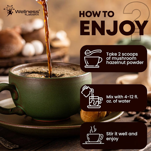 10:1 30 Mushroom Hazelnut Powder with Reishi Extract, Hot Cocoa Powder Caffeine-Free Mushroom Coffee Alternative