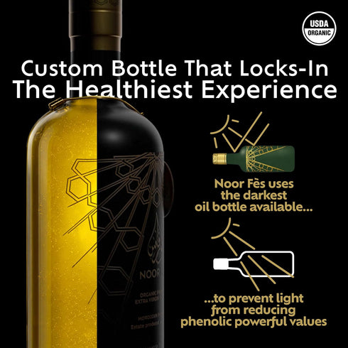 20+ 584 17 Oz. NOOR FS Awards EVOO | Polyphenol Rich mg/kg | USDA Organic Extra Virgin Olive Oil | Moroccan Picholine |