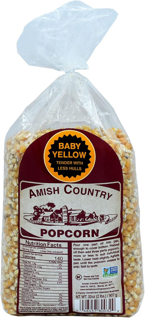 Amish Country Popcorn, 2 lb Bag of Baby Yellow Non-GMO Gluten Free Popcorn Kernels